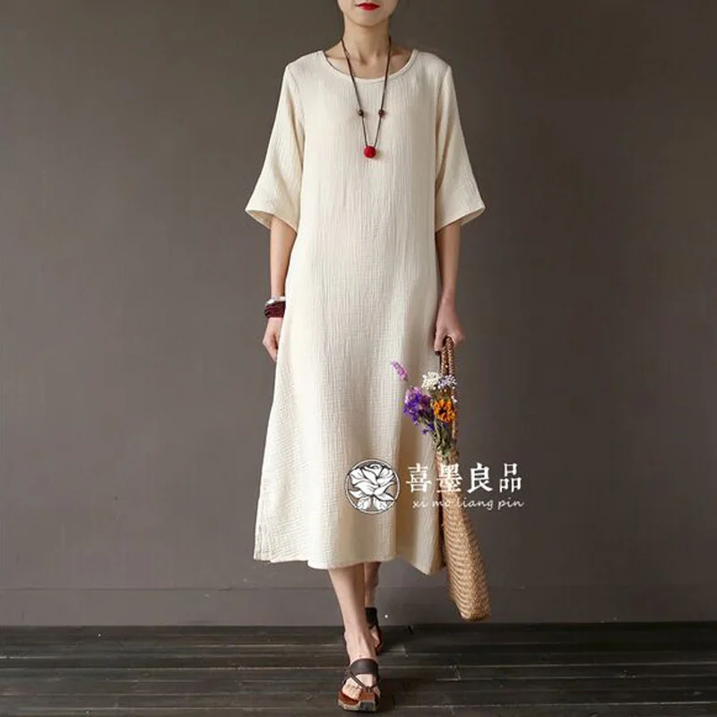 Льняное Хлопковое платье размера плюс новинка 2017 модное женское летнее короткое