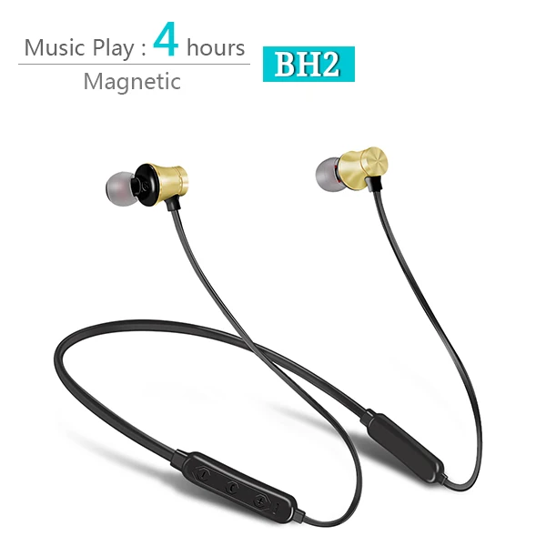 BH2-gold-4h Беспроводные наушники с Bluetooth, спортивные наушники с защитой от пота, наушники с магнитными басами, наушники с микрофоном FBYEG - Цвет: BH2-gold-4h