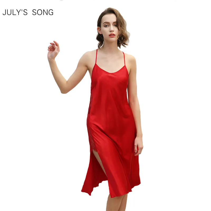 JULY'S SONG модная ночная рубашка из искусственного шелка Сексуальная кружевная