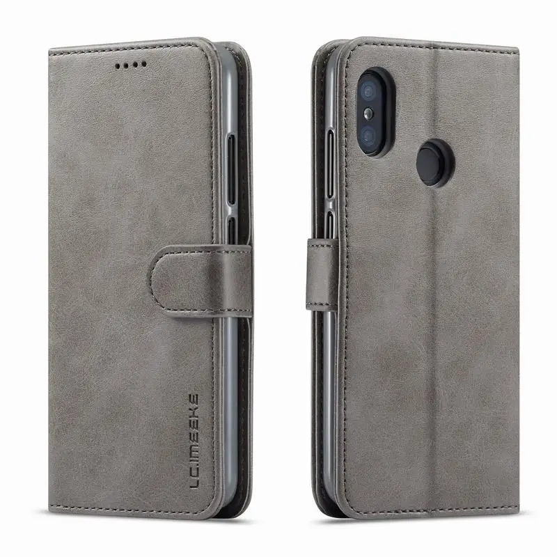 Grey Case Кожаный чехол для Xiaomi Mi A2 Lite, чехол, Магнитный кошелек, подставка, защита для смартфона, с отделениями для карт, коричневый корпус, Fundas Etui - Цвет: Grey Case