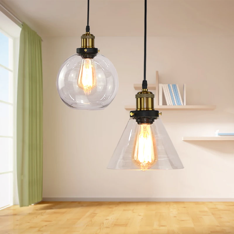 Blueking Винтаж Прозрачное Стекло Подвесные Светильники Светильник Loft Ретро E27