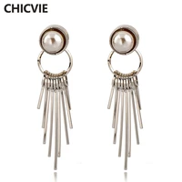 chicvie silver color high quality fashion women jewelry metal strips tassel earrings for women dangle jewelry earrings ser170010