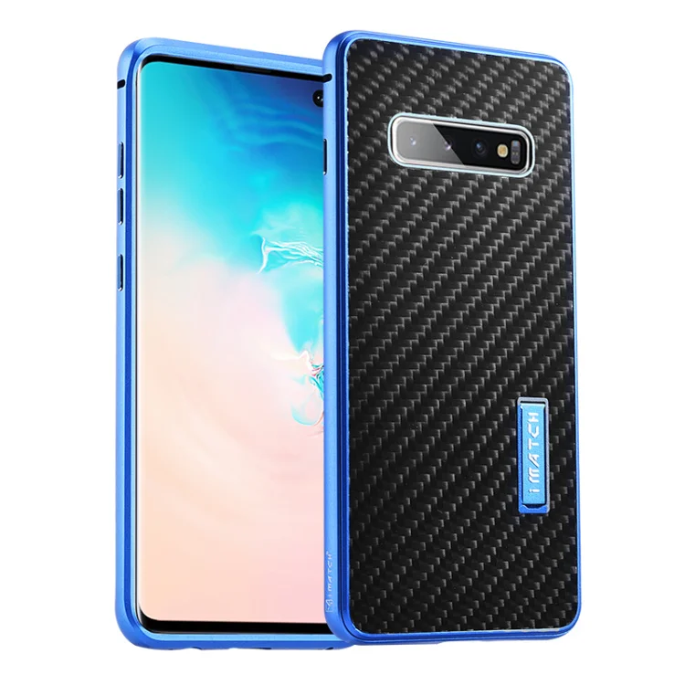 Blue Black IMatch чехол из настоящего углеродного волокна, алюминиевый металлический чехол для samsung Galaxy S10/Plus, роскошная полная защита, задняя крышка для samsung S10, чехол - Цвет: Blue Black