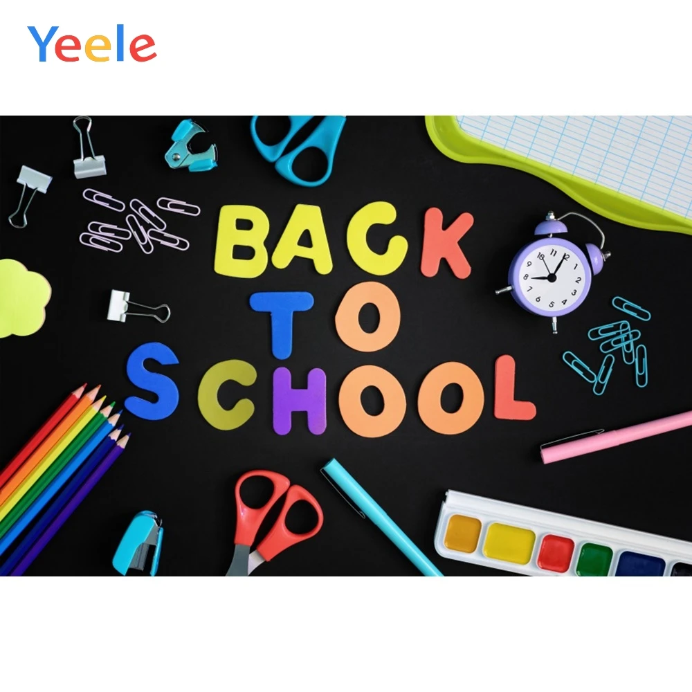 

Yeele Blackboard Back to School Pencils Clip Colors Photography Backgrounds Customized Photographic Backdrops for Photo Studio