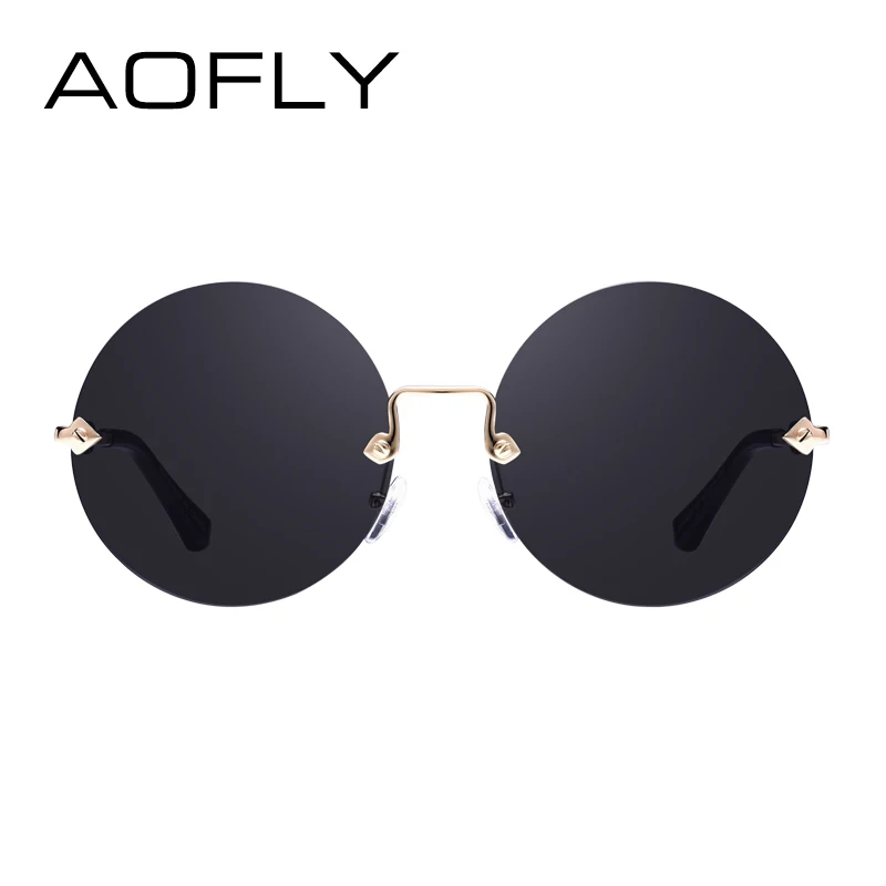 Женские солнцезащитные очки без оправы AOFLY черные с зеркальными линзами UV400 |