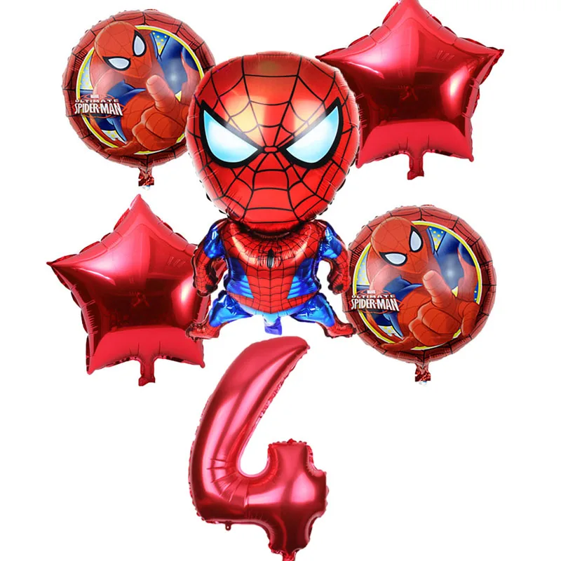 red 4 6pcs/lot Spiderman Foil Helium Balloons 30" Red Number Party Inflatable Ball Birthday Party Decoration Kids Toys Star Globos - Цвет: red 4