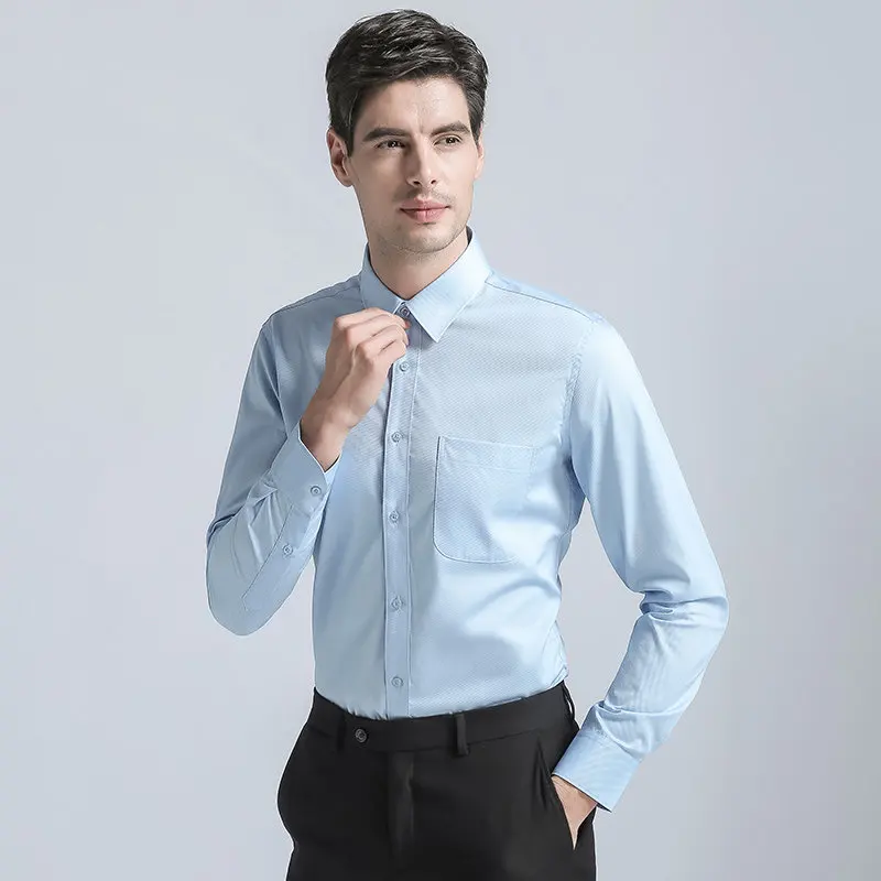 Men's Regular Fit Dress Shirts High Quality Cotton Blend Long Sleeves Shirt Men's Solid Color Business Shirts Casual Men Shirts