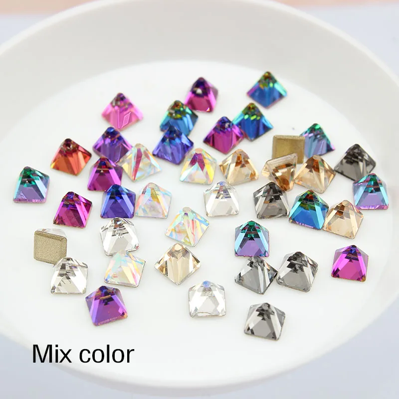 Mix color Горячие 3D Стразы для дизайна ногтей с плоским дном 4 мм квадратные конические Стразы для ногтей DIY декоративные ремонтные принадлежности - Цвет: Mix color
