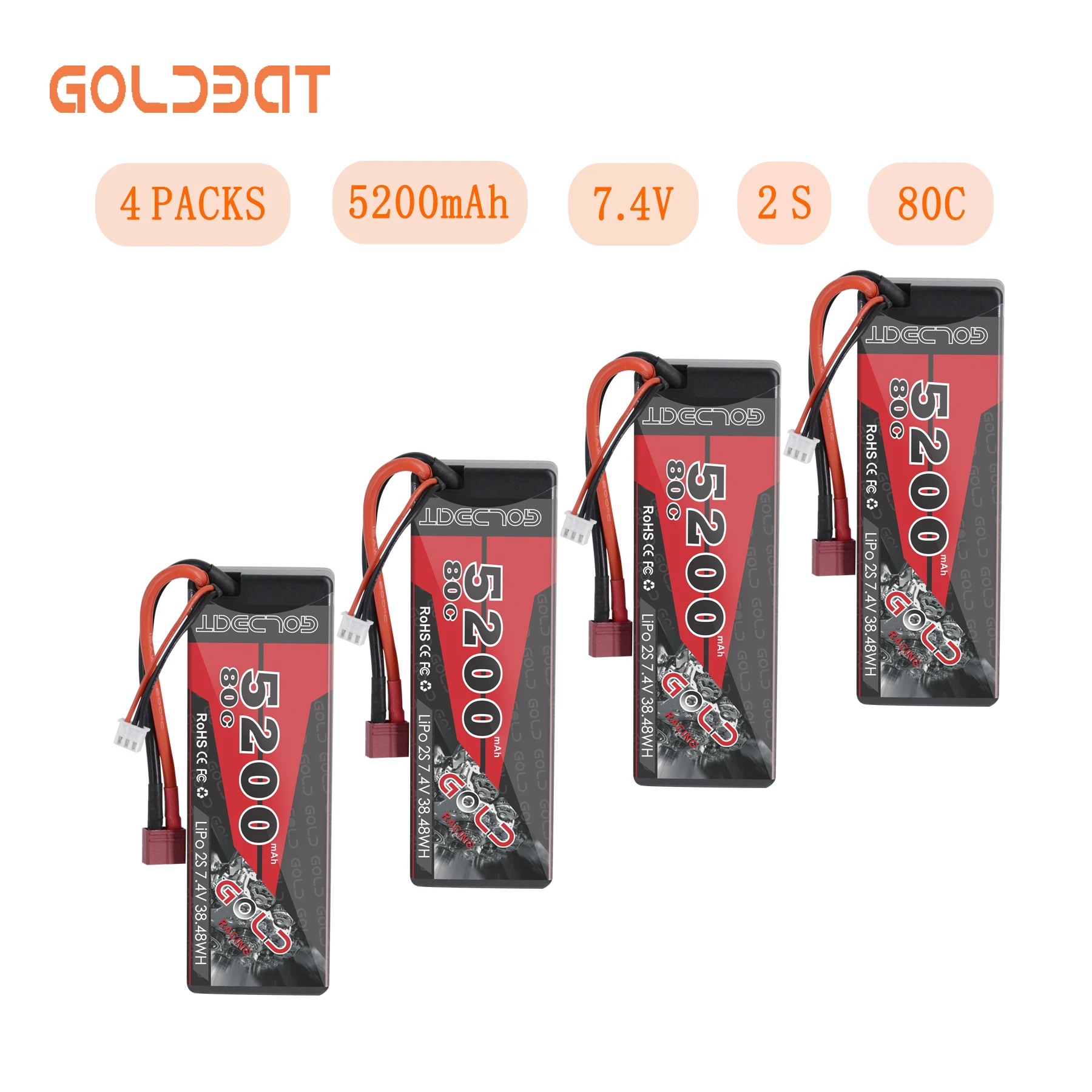 4 шт. автомобильный аккумулятор GOLDBAT 2S 7 V Lipo FPV 5200 мАч дрона 80C с разъемом Deans для