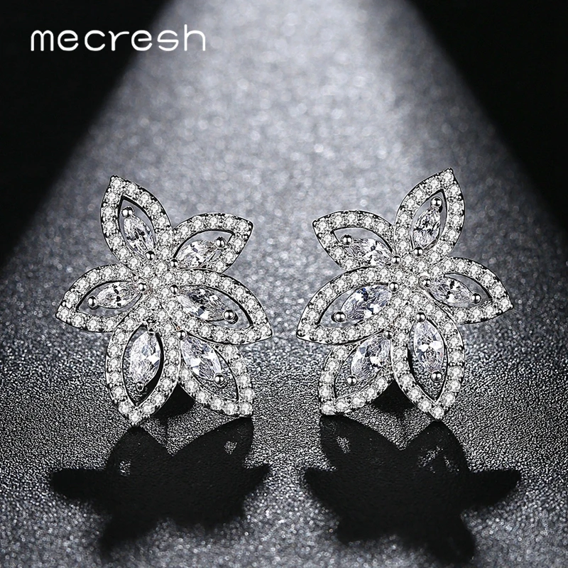 Женские серьги пусеты Mecresh в форме листов AAA + прозрачные/цвета шампанского