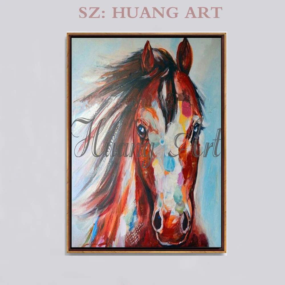 

Artist Handmade High-quality modern style oil painting blue sky color animal horse head living room bedroom painting