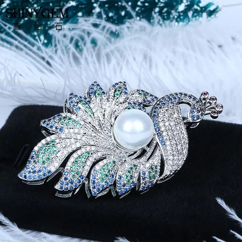 ShinyGem Роскошные Эмаль Павлин Броши элегантный кубический циркон животных Большой