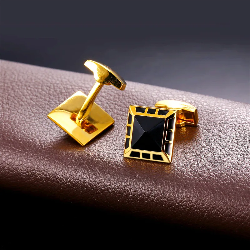 Запонки с эмалировкой для мужчин высокое качество золотого цвета металлические