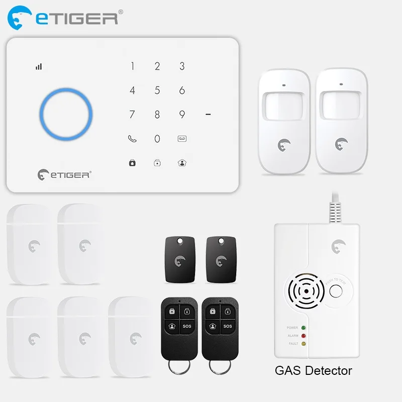 SET C ETiger S3b GSM сигнализация Системы комплект домашней сигнализации с PIR датчиком движения Беспроводной детектор дыма - Цвет: SET C