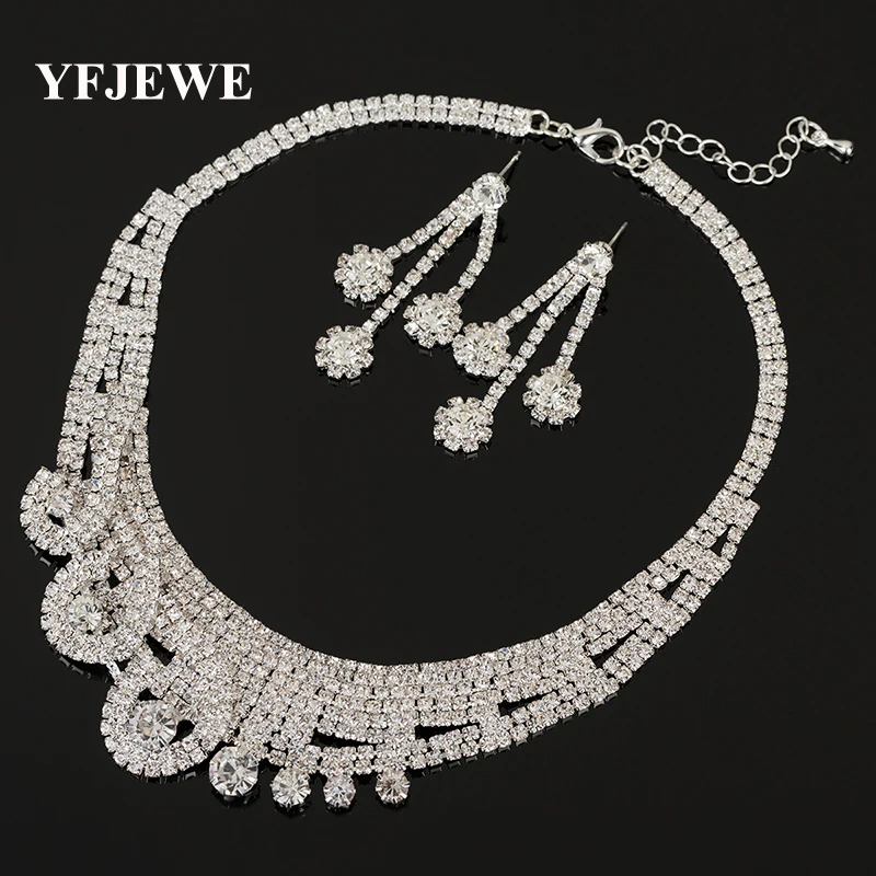 YFJEWE Новая мода стразы цепочка ожерелье серьги наборы для женщин свадебное платье