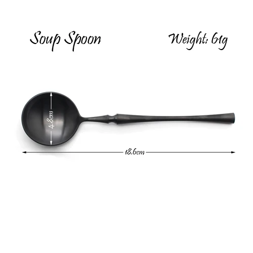 Soup Spoon Черный набор столовых приборов 304 нержавеющая сталь нож для масла Десертная Вилка Западная столовая посуда набор кухонных принадлежностей - Цвет: Soup Spoon