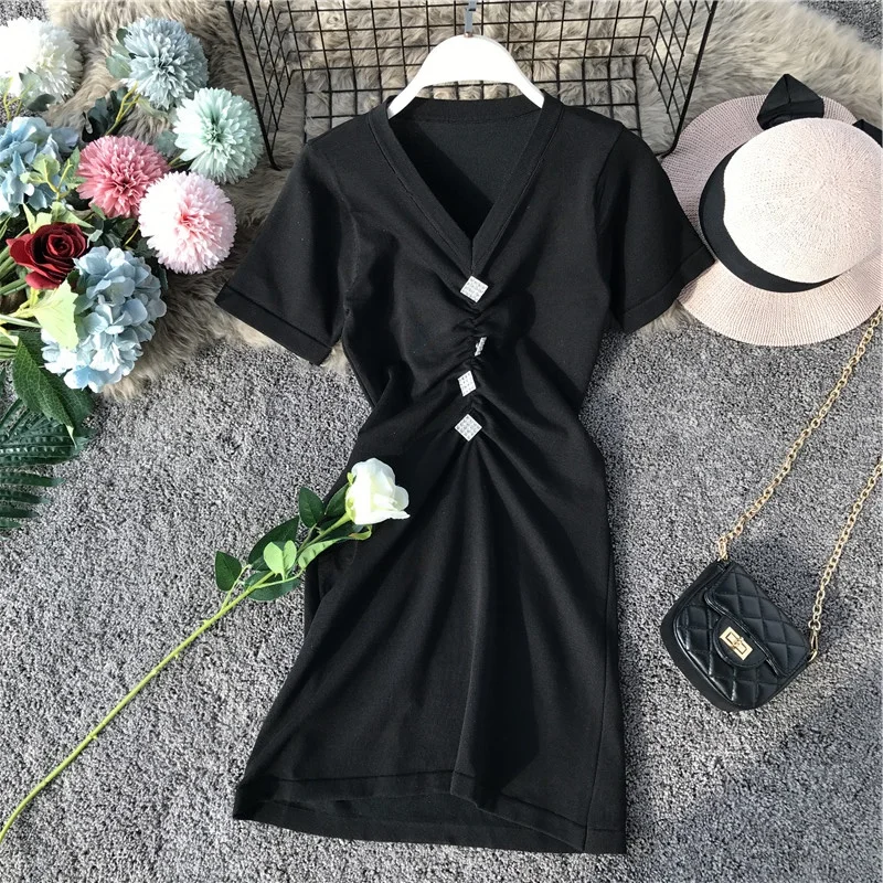 Женское винтажное трикотажное платье ALPHALMODA на пуговицах с V образным вырезом и