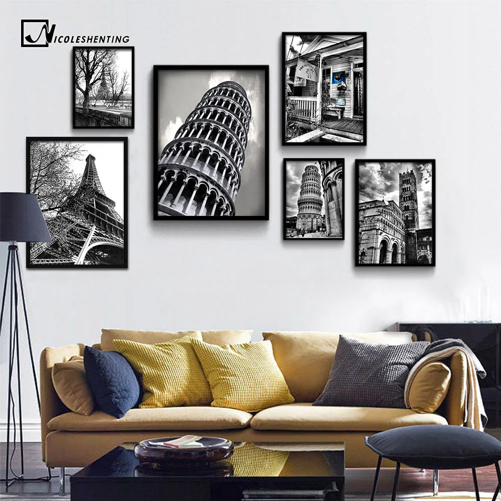 Картина Настенная наклонная Эйфелева башня Пиза настенный постер черного и