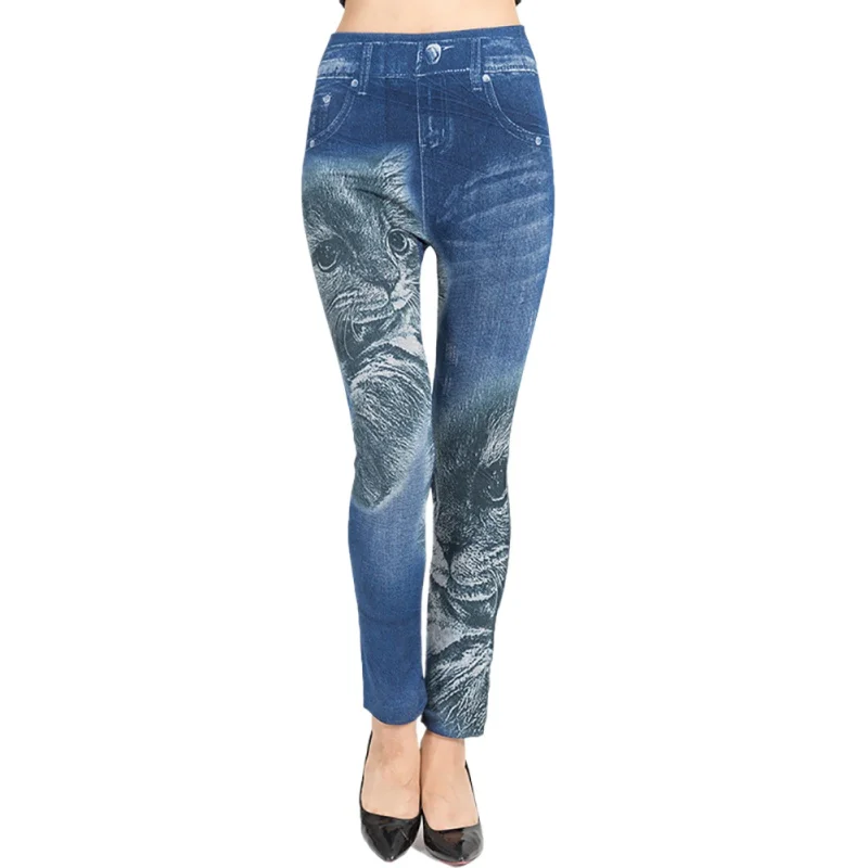 Модные женские сексуальные цветочные джеггинсы с высокой талией, Стрейчевые джинсовые леггинсы с принтом и карманом