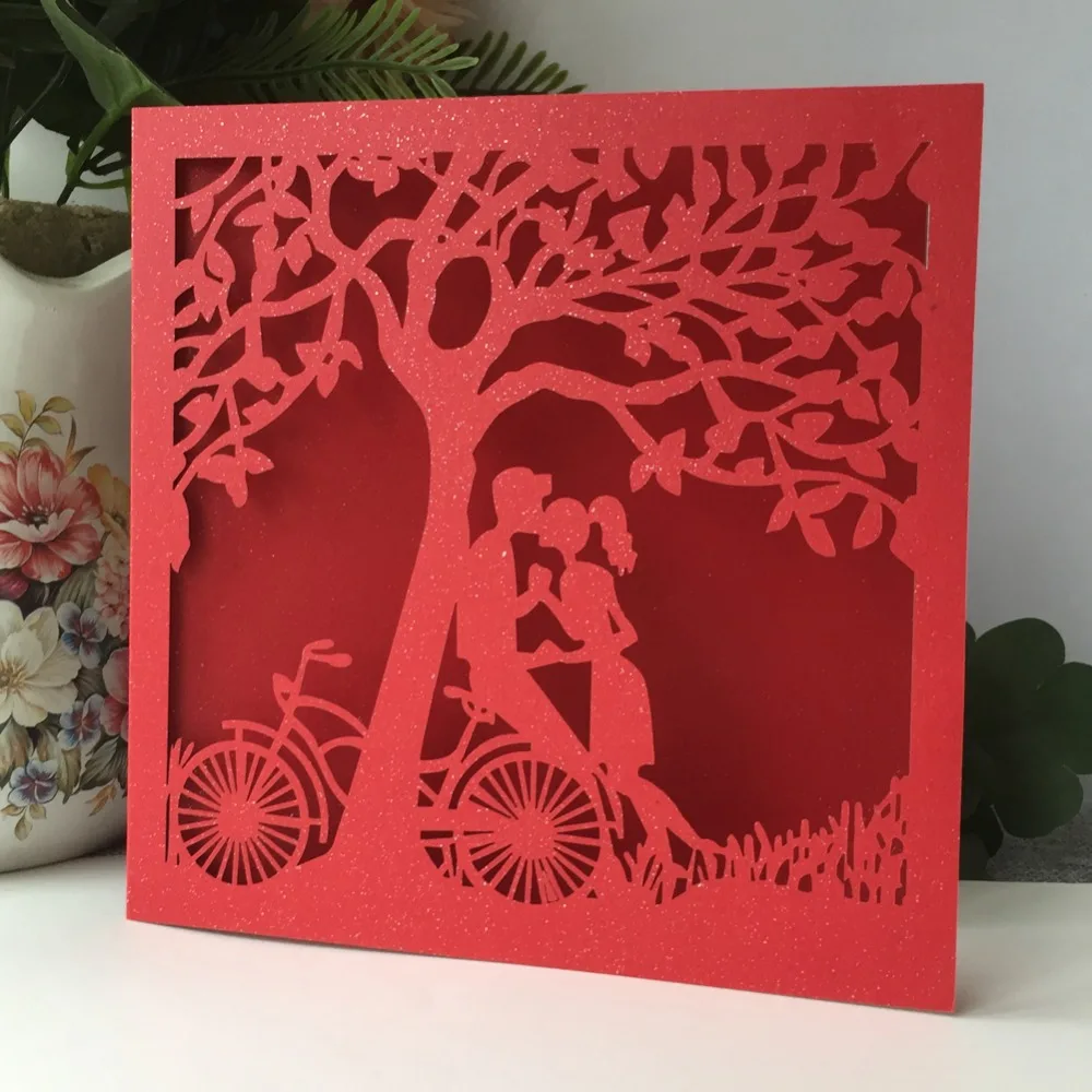 

30pcs/lot Gold Bike and kiss Lovers Pearl card Wedding Invitation Birthday Party Bless Greeting Anniversary Valentine Day Card
