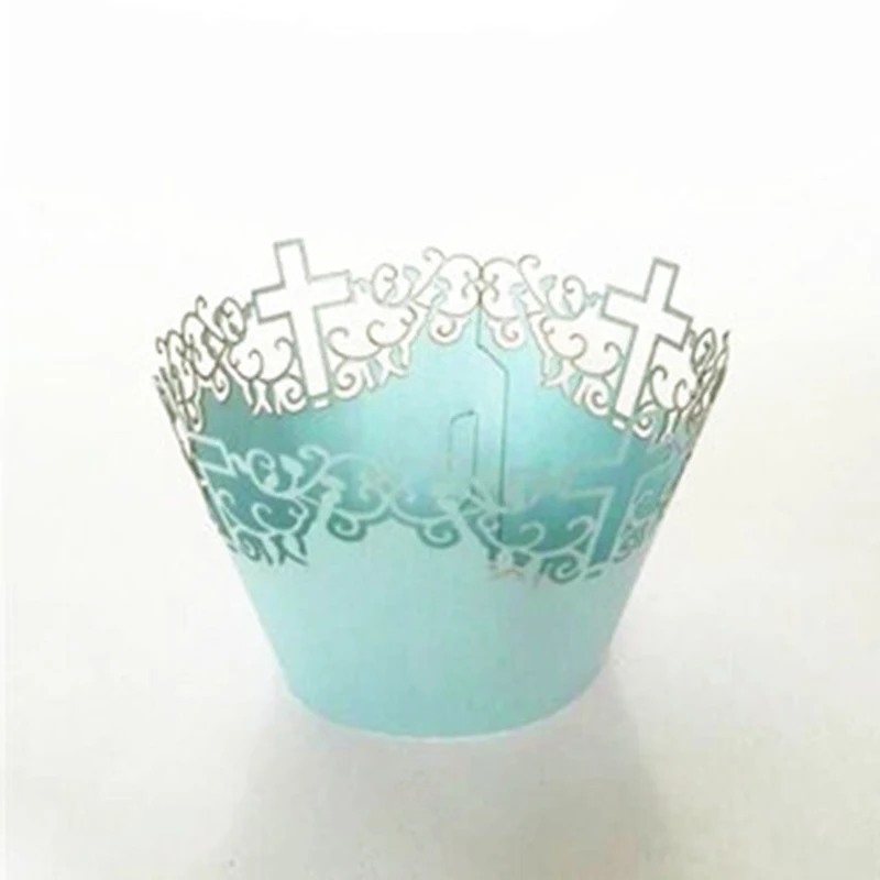 Новый дизайн индивидуальные крест Первое причастие Лазерная резка кекс обертка