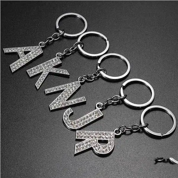 Classical Charm Letter Initial Key Ring Shiny Crystal Silver Chain Tag | Украшения и аксессуары