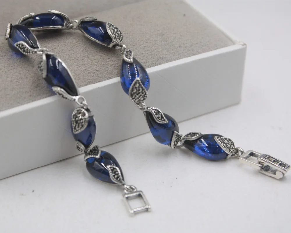 

Elegant Sterling S925 Silver Bracelet Blue Corundum Zircon For Women Ladies Girl Bracelet 2019 6.9inchL Hot