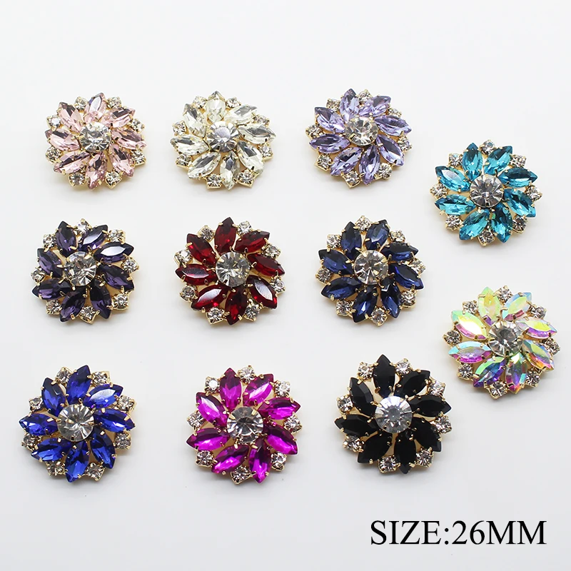5 шт./лот стеклянные кнопки для рукоделия 26 мм с хвостовиком одежды со стразами