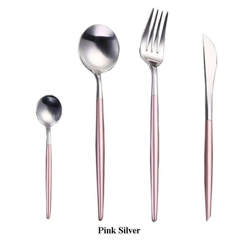Pink Silver 4 шт./компл. Португалия Нержавеющая сталь набор столовых приборов золотистого Цветной нож вилка набор столовых приборов подарок столовые сервизы Кухня Еда посуда - Цвет: Pink Silver