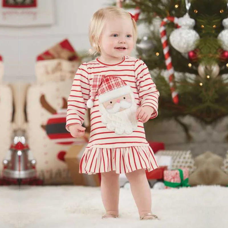 Christmas Dress Santa Claus Baby for Girls Costumes Stripes Long Sleeve Party Dresses | Детская одежда и обувь