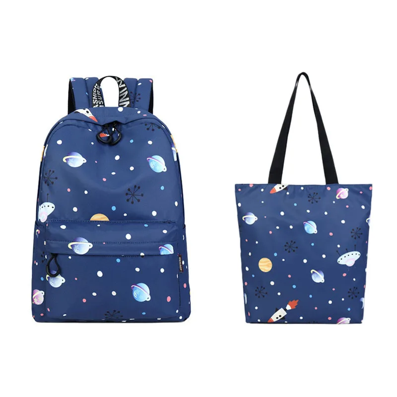 Coofit Синий Школьный рюкзак для девочек-подростков Mochila Fashion Planet Kawaii снежинки с принтом женские рюкзаки - Цвет: Dark Blue 2 pcs