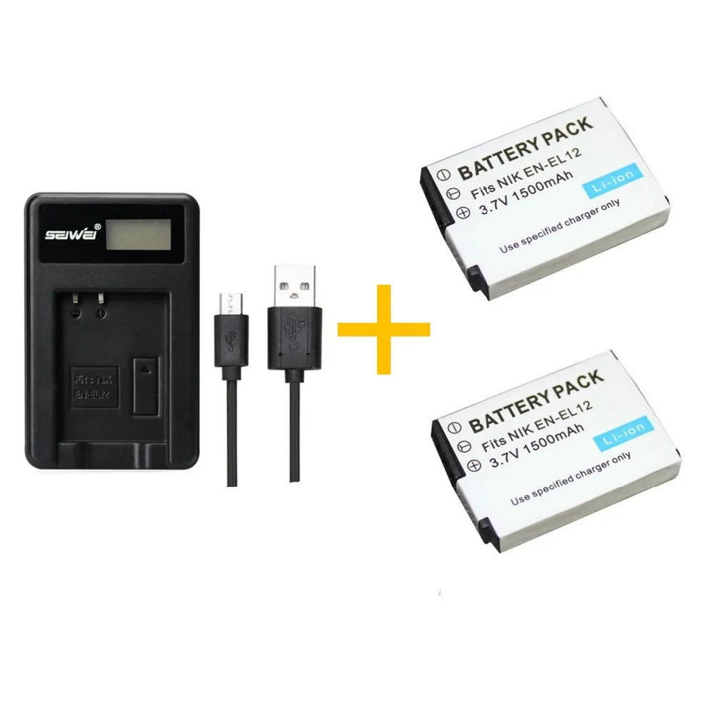 2 pcs 1500 mAh ENEL12 EN-EL12 Battery With Charger for Nikon Coolpix S9700 S9300 S9100 S8100 S8000 S6300 S6200 S6150. | Электроника
