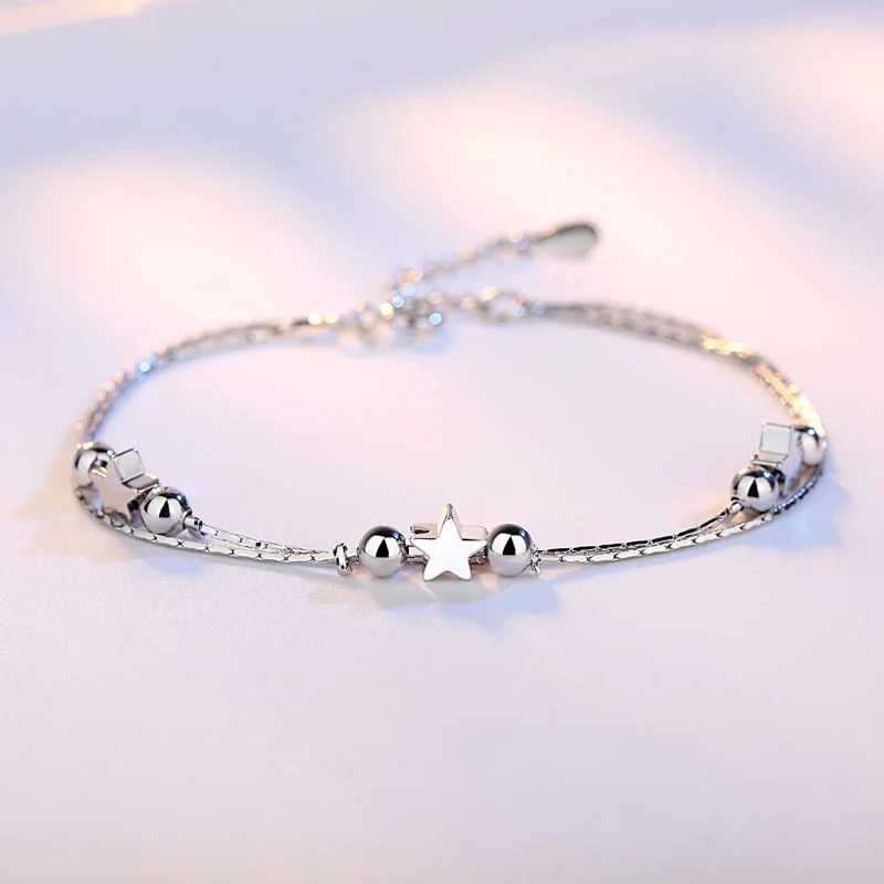 Crazy Feng Classic Silver Color Ocean Star Round Ball Bracelet and Bangles Mujer Jewelry Heart Pendant Link Chain Gifts | Украшения и
