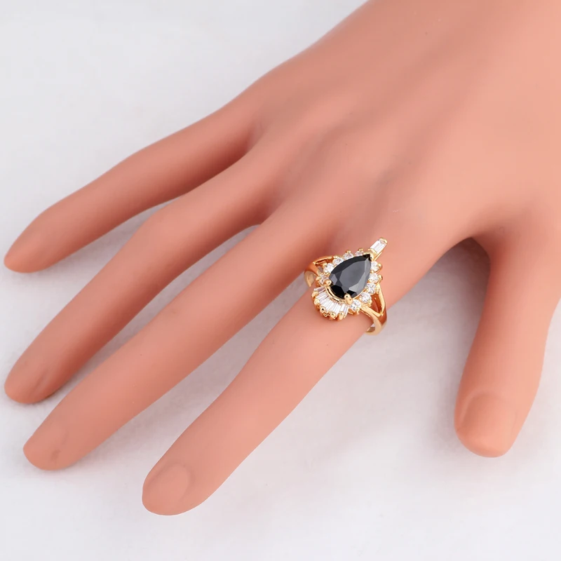 Mysterious Black Design Party Rings for Women Yellow Gold Tone Austrian Zirconia size #6#7#8#9 JR2064 | Украшения и аксессуары