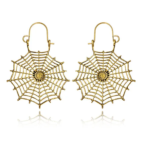 zhi zhu wang Bronze 1Pair Vintage Hollow Water Drop Big Hoop Earrings Tribal Bronze Spider Web C Shape Carved Pattern Earrings Women Jewelry E309 - Окраска металла: zhi zhu wang Bronze