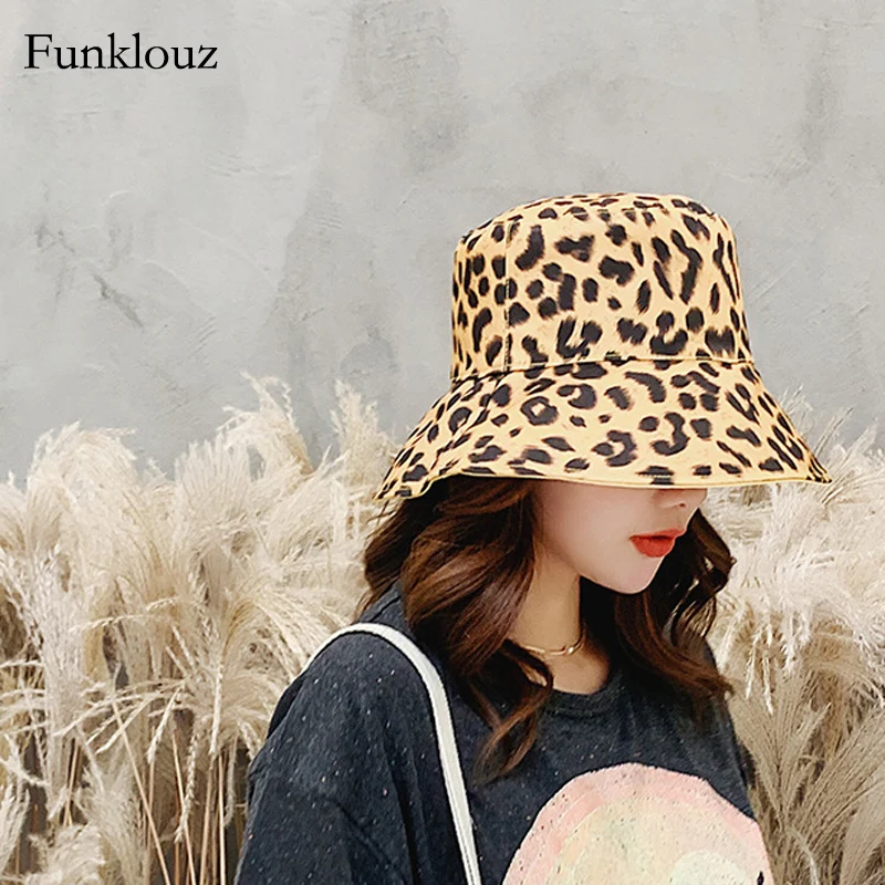 

Женская двусторонняя шляпа Funklouz с леопардовым принтом, летние солнцезащитные кепки для женщин, складные, плоские, для рыбалки, солнцезащитн...