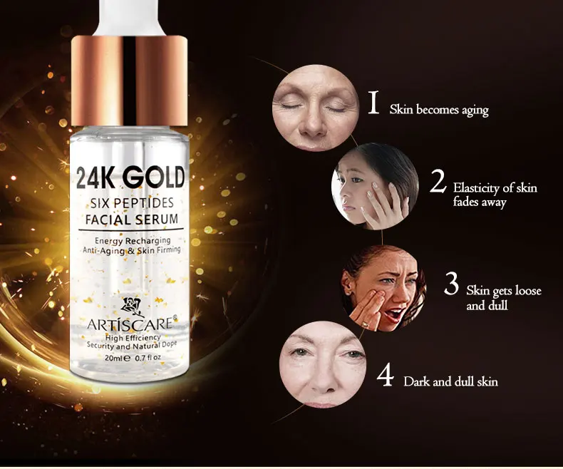 ARTISCARE 24K Gold шесть сыворотка с пептидами крем для лица дневной антивозрастной подтяжка морщин для укрепления, отбеливания, увлажнения лечение акне 4 шт