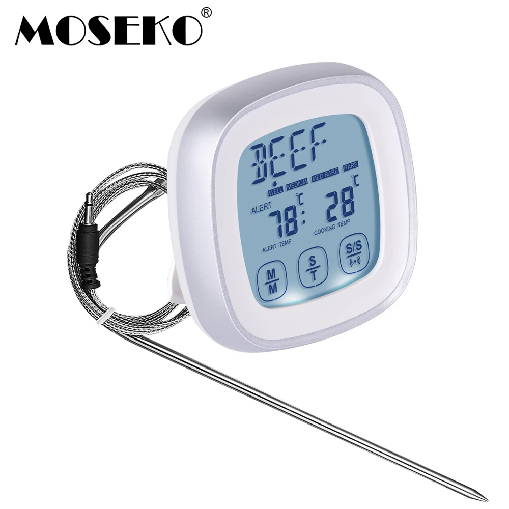 

Touchscreen Digital Food Thermometer Instant Read Meat Thermometer with Timer Alert and Food Grade Probe for Kitchen Cooking BBQ