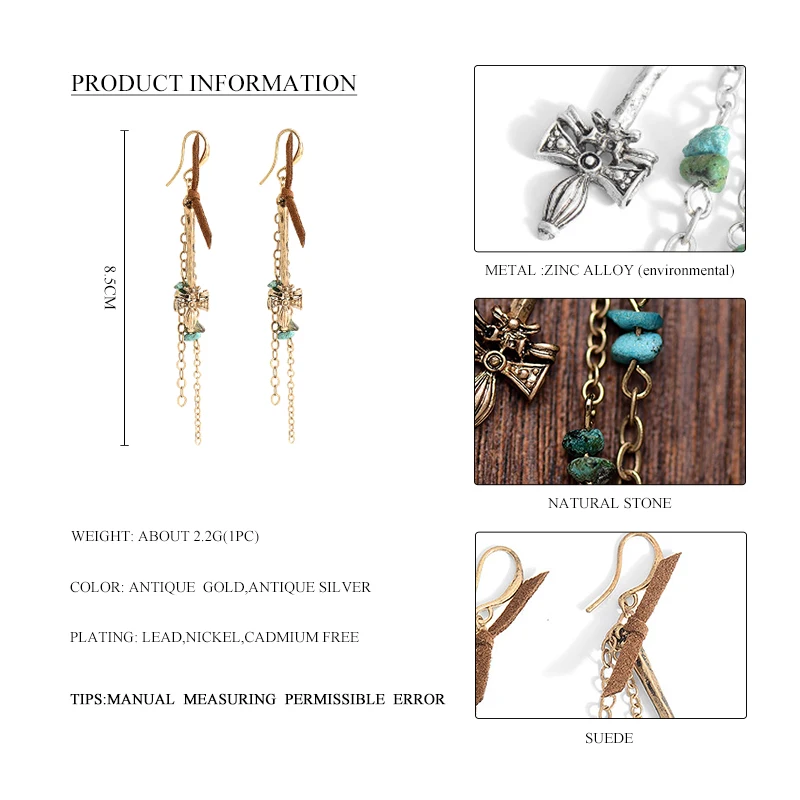 Wild &amp Free винтажная Длинная цепочка серьги с кисточками ручной работы синим