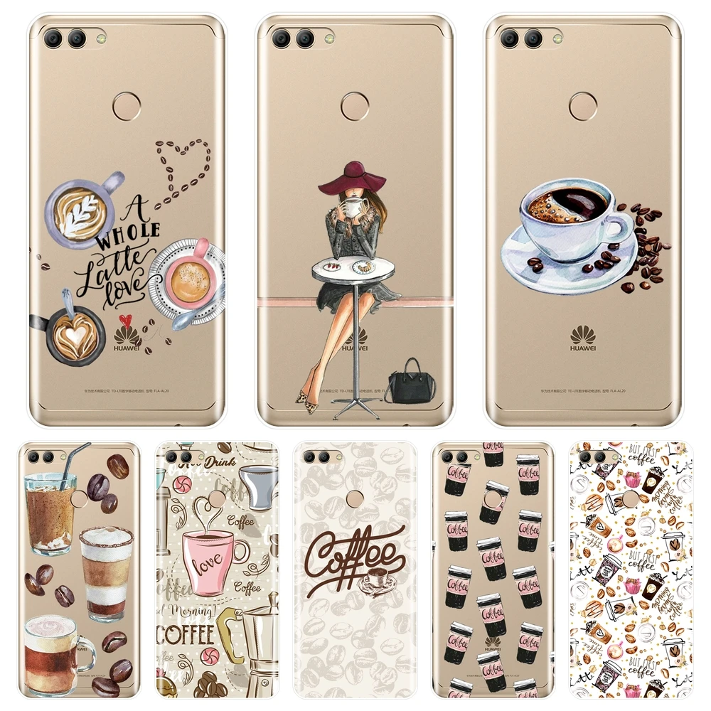 For Huawei Y3 Y5 Y6 II Y7 Pro Phone Case Silicone Coffee Girl Drink Soft Back Cover Prime 2017 2018 Y9 2019 | Мобильные телефоны и