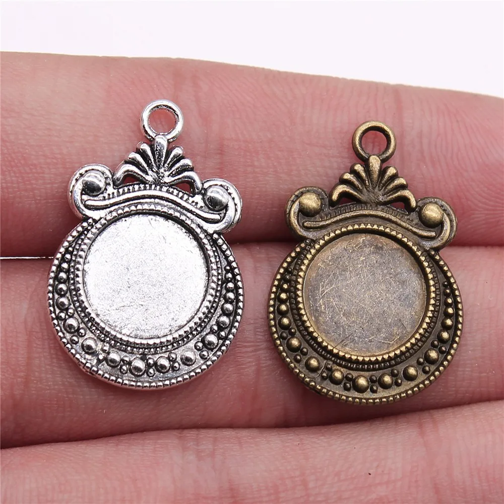 

WYSIWYG 10pcs 12mm Inner Size Vintage Antique Bronze Antique Silver Color Zinc Alloy Cameo Cabochon Base Setting