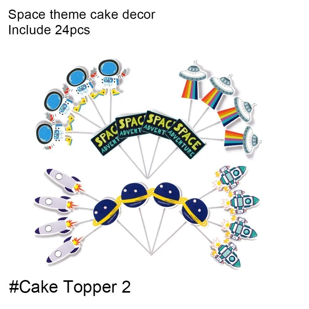 Cupcake Topper 2 Набор из 10 шт., космическая тема, украшения на день рождения, Висячие завитки, ракета, планета, астронавт, товары для дня рождения, детский домашний декор - Цвет: Cupcake Topper 2