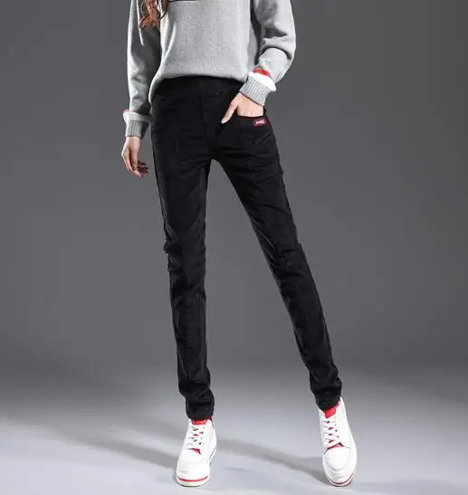 Женские вельветовые брюки карандаш повседневные Капри с высокой талией черного