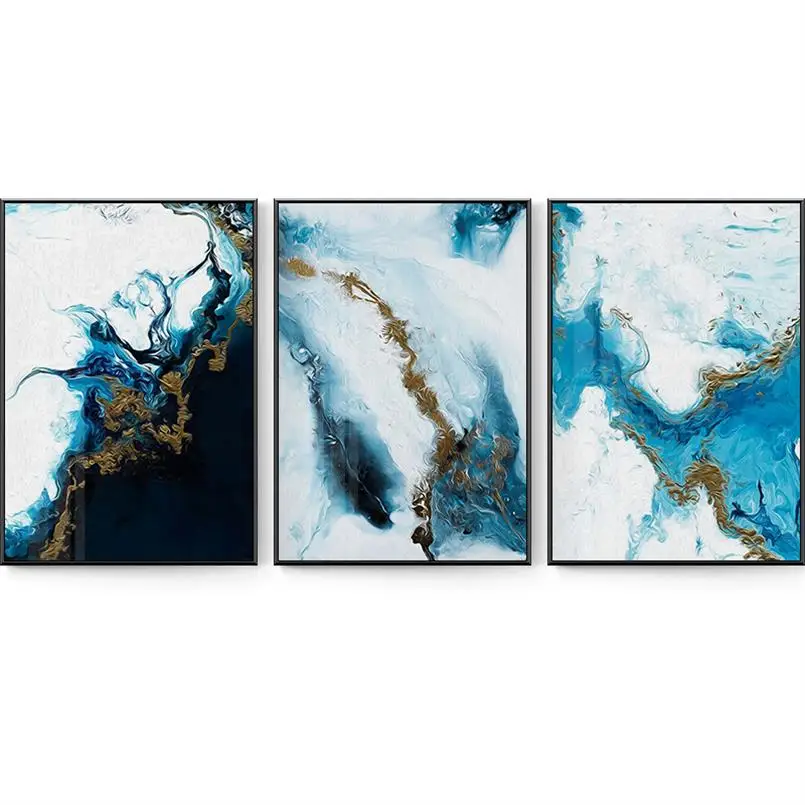 Watercolor Splash Blue Gold Canvas Painting Abstract Posters and Prints Home Decoration Wall Art Picture for Nursery Baby Room - Цвет: 3pcs set discount