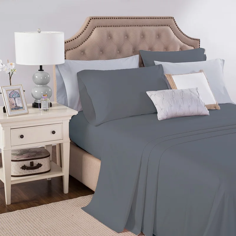 PHF 100% хлопчатобумажная простынь комплект с наволочкой темно синий белый светло