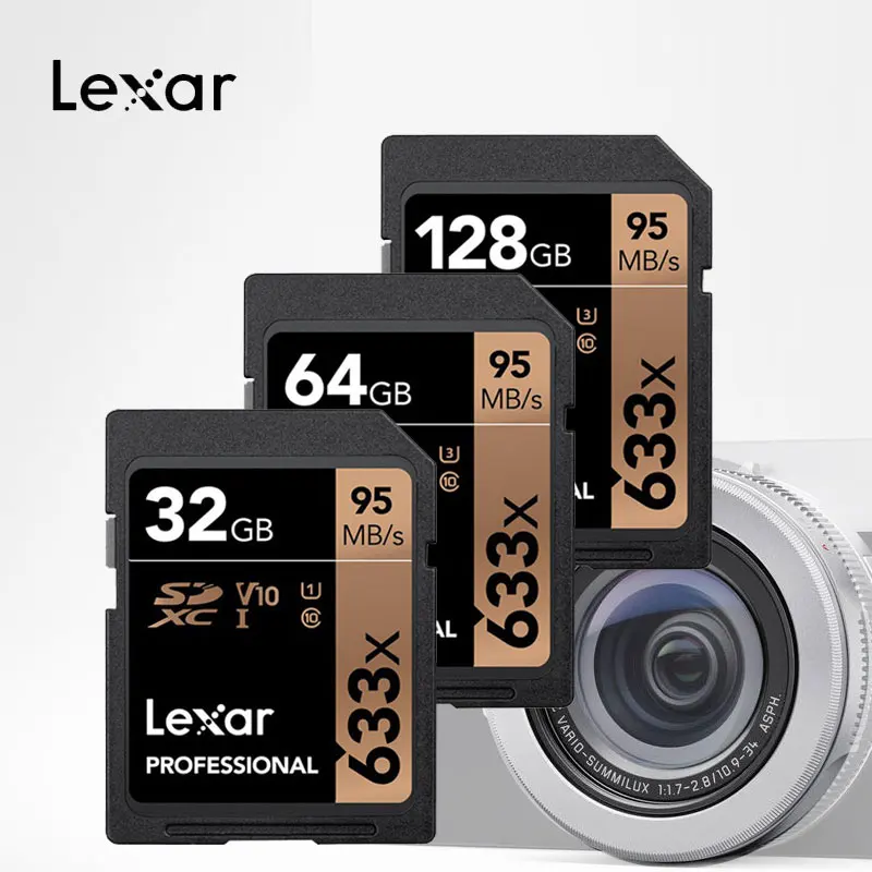 100% карта памяти Lexar SD 32 Гб 64 128 ГБ 256 95 м/с 633X класс 10 U1 U3 SDHC SDXC 3D 4K видеокамера Прямая