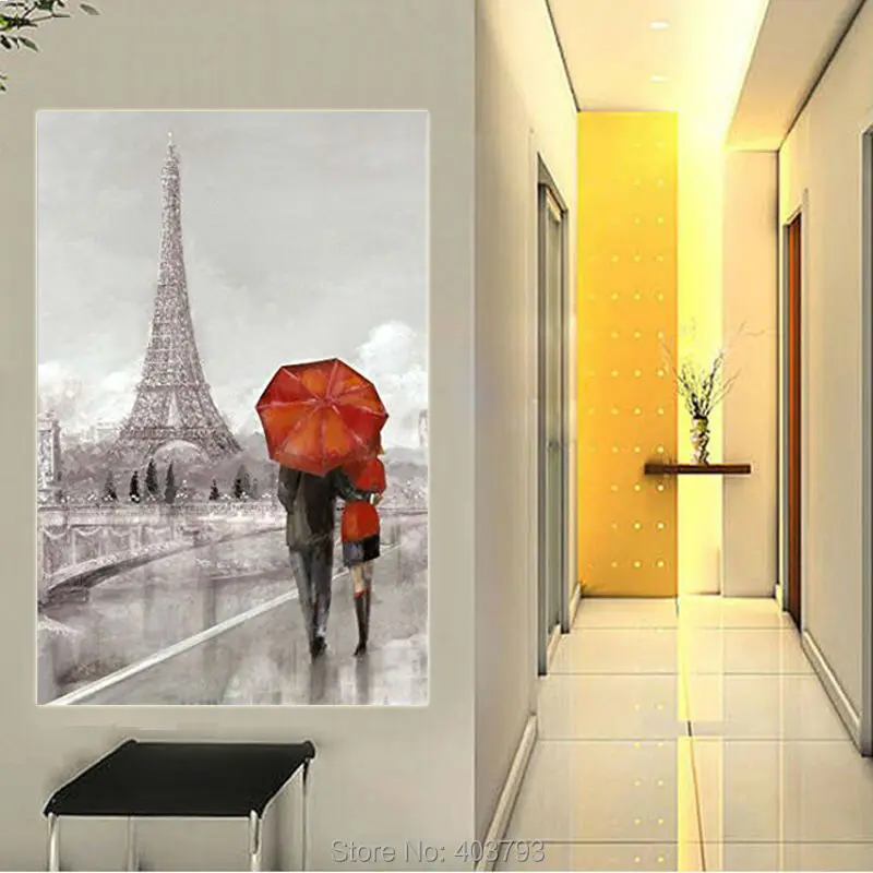 Романтический настенный Зонт черного и красного цвета Современная картина