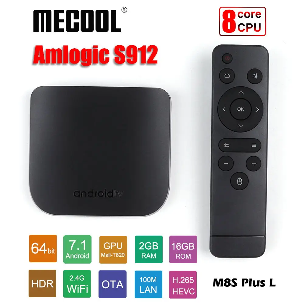 Mecool Android tv Box M8S Plus L Amlogic S912 Восьмиядерный 2 ГБ 16 ГБ тонкий умный медиаплеер 2,4G WiFi 4K HDR10 Android 7,1 ТВ приставка