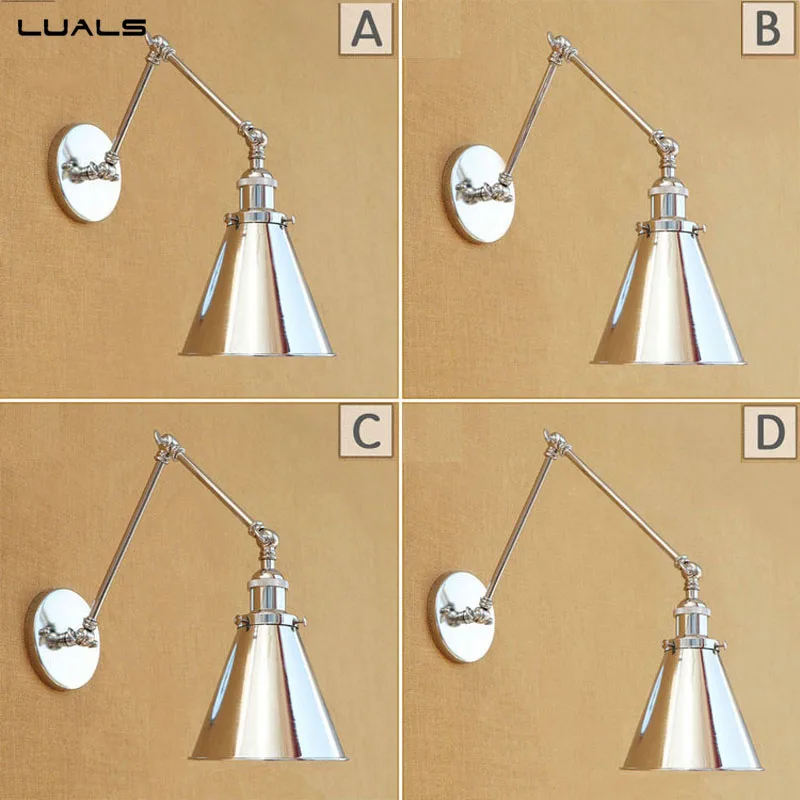 

Loft Vintage Wall Lamp Adjustable Industrial Edison Wall Light For Cafe Bar Silver Plating Indoor Wall Lights Art Deco Lighting