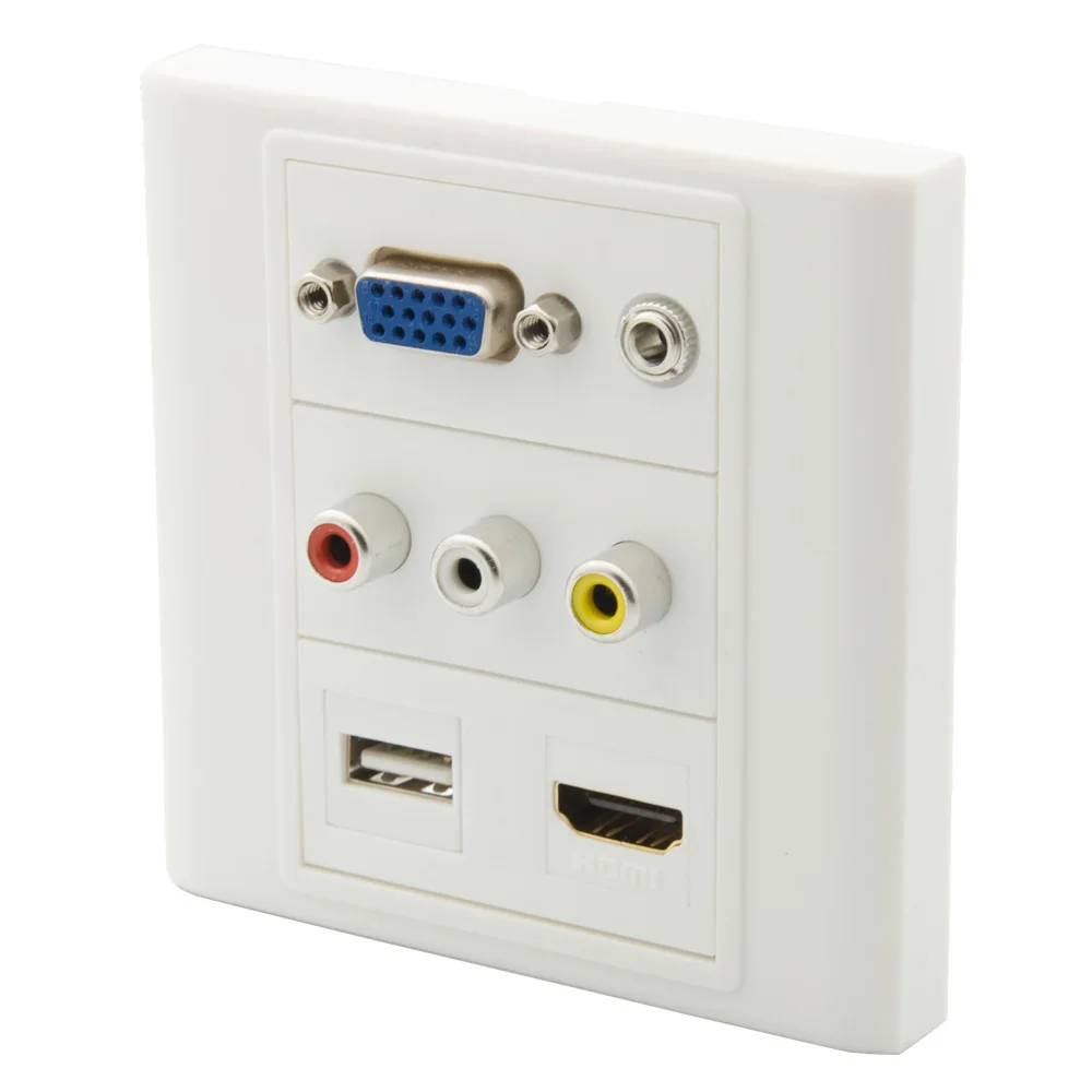 Vga hdmi 3 5 мм аудио USB 3RCA AV настенная пластина с задней гнездовой разъемом поддержка